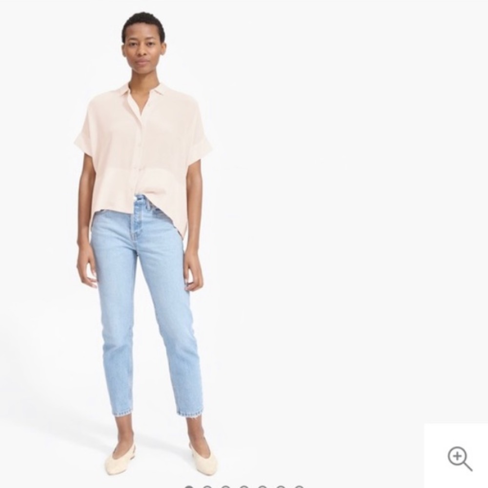 Everlane Silk Short-sleeve Square Shirt pale pink
